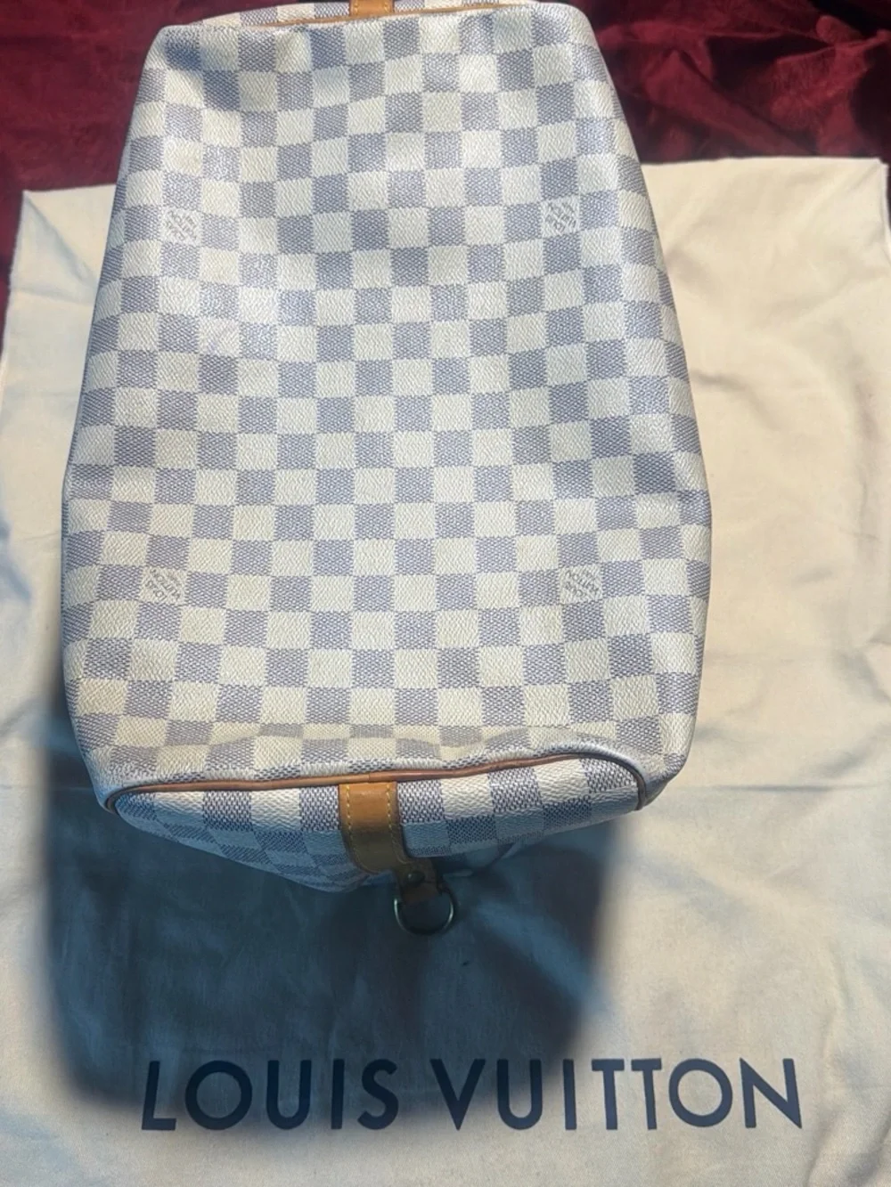 Louis Vuitton Damier Azur Satchel in Cream and Tan Leather